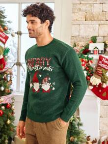 Manfinity VCAY 男士圣诞元素图案针织毛衣，略宽松套头衫，适合秋冬季节，尽显新年魅力 - 綠色 - 查看 4