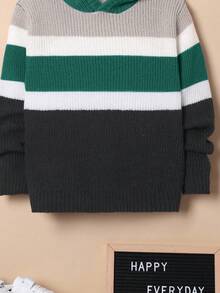 SHEIN Boys' Oversized Striped Hooded Pullover Sweater Fall Winter