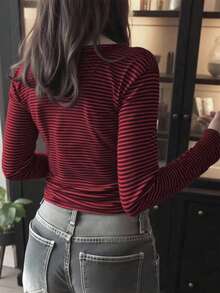 EMERY ROSE Women's Casual Striped Long Sleeve T-Shirt, Autumn