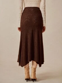 Florisole Women's Elastic Waist Asymmetric Hem Elegant Skirt - Brown - View 2
