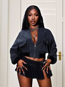 BamGleam Chaqueta de béisbol corta de mujer casual con bloqueo de color y hombros caídos, otoño