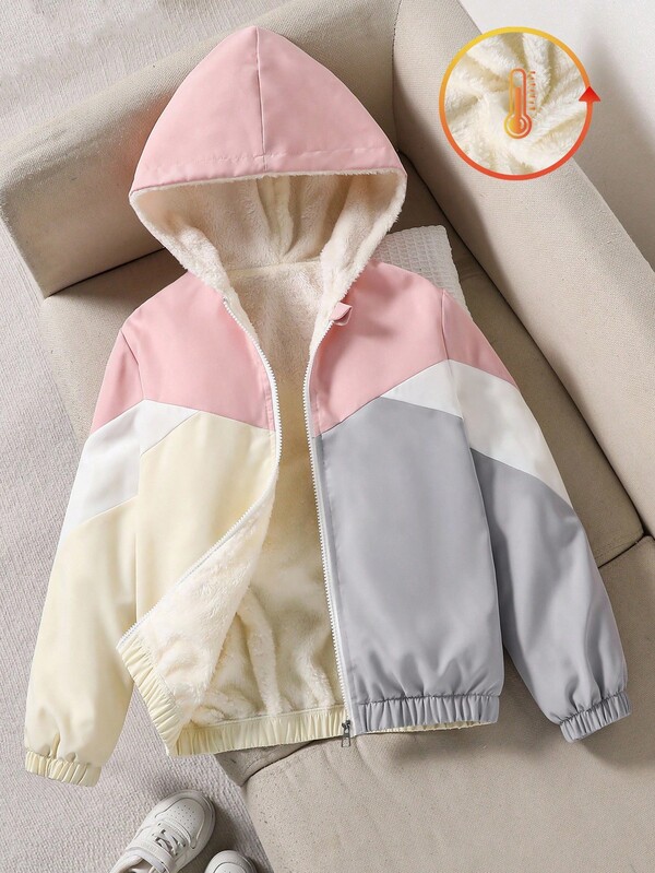 Sparklyn 秋冬款 Tween Girl 拼色连帽羊毛夹克