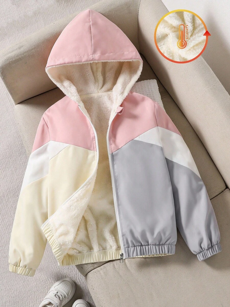 Sparklyn 秋冬款 Tween Girl 拼色连帽羊毛夹克 - 彩色 - 查看 1