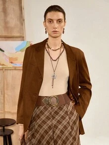Chiquease Maglione aderente a maniche lunghe con scollo a V stile bohémien, autunno/inverno - Cachi - Visualizzare 3