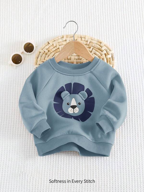 Cozy Pixies Baby Jungen Cartoon Löwen Muster 3D Ohr Rundhals Raglan Ärmel Pullover Sweatshirt