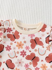 Cozy Pixies 2 pezzi Set di felpa a girocollo con maniche lunghe e volant con stampa floreale e farfalla e pantaloni a zampa con vita elastica per bambina