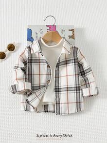 Cozy Pixies 男婴彩色格子翻领长袖开衫衬衫，百搭舒适的复古格子衬衫，绅士风格，休闲日常穿着，适合学校、居家、户外活动、返校季、日常穿着、运动、玩耍、派对、节日、万圣节、圣诞节、新年、情人节等多种场合。 - 彩色 - 查看 3