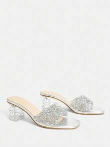 CUCCOO TILAWA Women's Fashion Crystal Heel Glass Rhinestone High Heel Sandals, Suitable For Outings, Banquets And Other Events - Silver - View 2