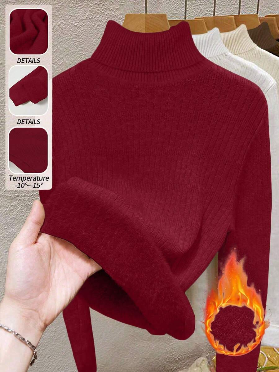Franclia New Autumn/Winter Slim Fit Minimalist Turtleneck Knit Sweater For Women - Burgundy - View 1