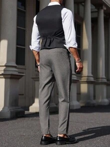 Manfinity Mode Men's Single-Breasted Casual Sleeveless Suit Vest And Suit Pants Set
