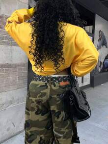 Rovax Áo crop top tay dài cổ tròn dáng rộng thoải mái dành cho nữ - Nhiều màu - Xem 2