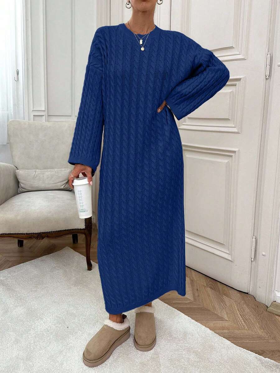 EURMUSE Abito maxi in maglia a trecce per donna - Blu Navy - Visualizzare 1