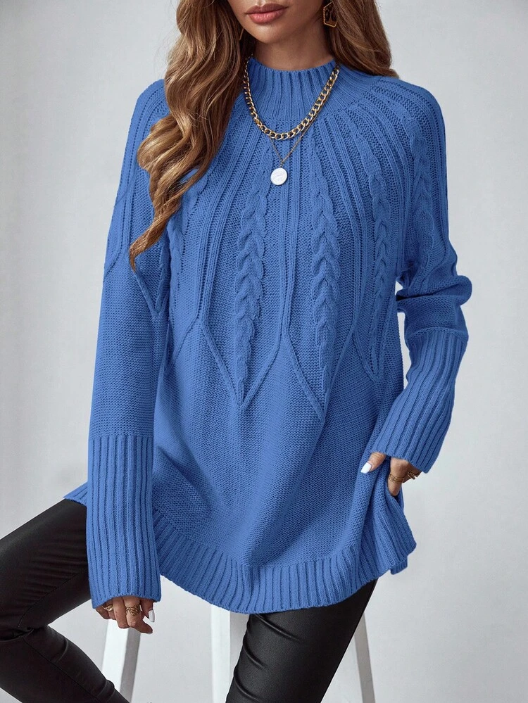 EMERY ROSE Women's Solid Color Stand Collar Long Sleeve Sweater, Autumn/Winter - Royal Blue - View 1