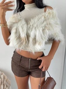 SHEIN EZwear 女士时尚优雅人造毛皮晚礼服夹克 - 彩色 - 查看 4