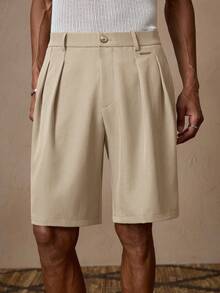 AKNOTIC X Nawaf Alabid Pantalones cortos de hombre con bolsillos en diagonal y pliegues - Albaricoque - Ver 3
