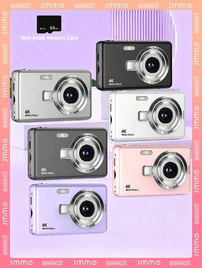 JMMO 1 Pc Q12 Digital Camera With 64G Memory Card,50 Million Pixels 2.4-Inch Screen Portable Camera, Rechargeable Camera CCD & Multiple Filter Modes. Portable Anti-Shake Smart Zoom Digital Camera For Outdoor