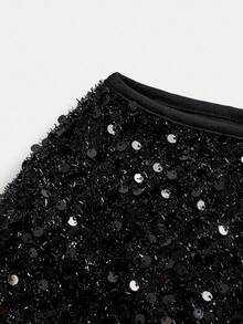 Girlism Tween Girls' Black Mesh Sequin Embellished Elegant Casual Long Sleeve Dress - Black - View 6