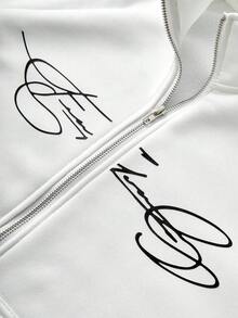 PAVTROS 男士街头风流行INS同款FREEDOM印花拉链保暖内衬卫衣，适合户外音乐节、夜店、酒吧等场合，也可作为男友/老公礼物、周年纪念礼物，白色插肩袖卫衣，秋冬季款 - 白色 - 查看 2