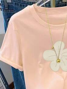 Resyla 女式花卉丝网印花修身短袖T恤 - 粉色 - 查看 5