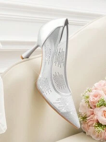 CUCCOO HITCHD Women's Fashionable & Elegant Silver Glitter Rhinestone Pointed Toe Stiletto High Heel Shoes, Suitable For Wedding, Bridesmaid, Party, Banquet, Date, Holiday, Christmas, New Year, Valentine's Day, Comfortable - Silver - View 12