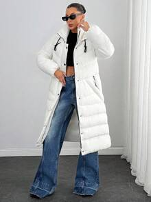 Rafferiza Women's Quilted Padded Coat With Hood And High Neck And Functional Pockets, Warm Winter Outerwear Everyday Travel White Casual - Cream - View 4