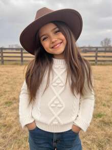 Emery Rose Kids Emery Rose Kids Young Girl Beige Long Sleeve Sweater, Cute & Versatile Winter Clothing For Baby Girls Fall - Apricot - View 1