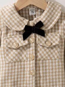 Souflis Souflis 2 pièces/Set Ensemble veste et short imprimé pied-de-poule beige style vintage français élégant, convient pour les fêtes, les sorties, les rassemblements et autres occasions. Nouvelle arrivée automne/hiver 2025 pour les filles et les tout-petits. Ensemble élégant de vêtements d'automne-hiver pour bébé fille. Ensemble 2 pièces à carreaux mignon style vintage pour les tout-petits filles, tenue scolaire d'automne - Beige - Voir 8