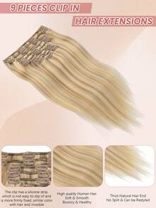 Clip In Hair Extensions Real Human Hair 9PCS 120g Clip Ins Human Hair Extensions 14-16 Inches Straight Clip In Extensions Remy Human Hair For Women Highlight Blonde #P18/22/60 - S18/22/60 - View 5
