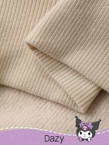 DAZY HELLO KITTY AND FRIENDS | SHEIN 少女圆领针织长袖抓绒卫衣及半裙两件套，秋冬款 - 卡其色 - 查看 7