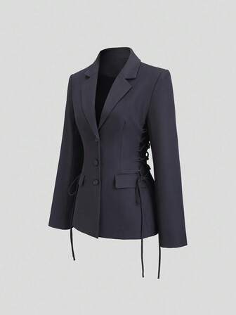 SHEIN Sweetro Women's Elegant Old Money Style (1.1k, +15%) Cinched Waist Tie Design 2000s Work Clothes Going Out Long Sleeve Jacket