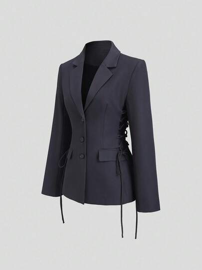 SHEIN Sweetro Elegancki damski styl "starych pieniędzy" (1,1 tys., +15%), ściągacz w talii, projekt z lat 2000., kurtka robocza na wyjście z długim rękawem