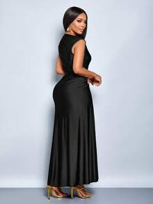 SOLERSUN Đầm nữ dáng ôm trang trí kim loại màu trơn thanh lịch thời trang thu đông, thích hợp mặc đi làm hàng ngày, mua sắm, tiệc tùng, tụ tập - màu đen - Xem 2