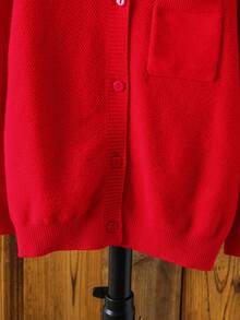 年轻女孩开衫百搭女孩秋冬新款针织长袖开衫毛衣带大口袋，宽松柔软的针织外套适合日常穿着和度假场合 - 紅色 - 查看 7