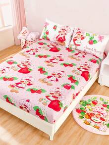 Strawberry Shortcake X SHEIN 1 Ga trải giường in hình hoạt hình, chất liệu mềm mại, phù hợp với nhiều kích cỡ giường, thoáng khí và ấm áp, thích hợp cho giường đơn/đôi/cỡ Queen/King của trẻ em, ý tưởng quà tặng. - Đỏ - Xem 6