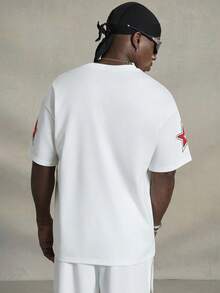 PAVTROS 男士宽松数字字母印花短袖平纹 T 恤、街头服饰、男友礼物 - 白色 - 查看 2