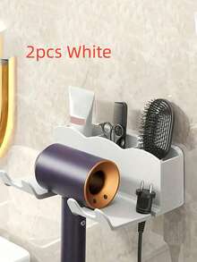 SHEIN Basic living Giá đỡ máy sấy tóc treo tường 1/2 chiếc, Giá để đồ phòng tắm không khoan, Giá đỡ máy sấy tóc rảnh tay cho bàn trang điểm, Kệ dán tường đựng dụng cụ làm tóc, Giá để máy sấy tóc tiết kiệm không gian - Nhiều màu - Xem 9