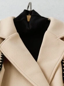 SHEIN Clasi Elegant Casual Daily Colorblock Navy Collar Mid-Length Plus Size Overcoat - Apricot - View 5