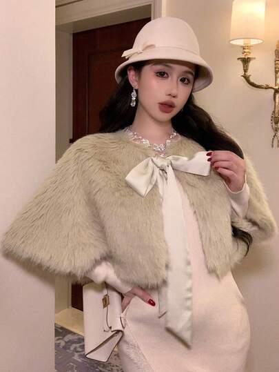 DAZY Women's Elegant Solid Color Faux Fur Jacket, Autumn/Winter Women Coats