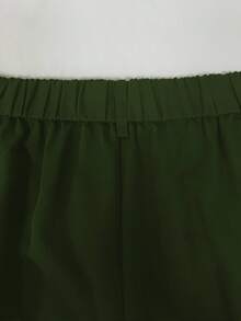 SHEIN PETITE Plus Size Pleated Detail Versatile Office Pants - Army Green - View 5