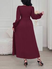 Modelyn Vestido de mujer elegante de unicolor con mangas de farol - Burdeos - Ver 6