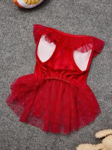 Beetlejuice X SHEIN 1 件卡通人物角色扮演宠物连衣裙，猫/狗衣服，尺码 XXS-XXXXL，特小号，特大号，哥特风，角色扮演 - 紅色 - 查看 3