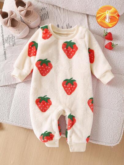 SHEIN Vintaside Kids Infant Thickened Double-Sided Flannel Printed Jumpsuit, Autumn/Winter Fall
