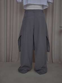 MUSERA قميص ملفوف متداخل مع تفاصيل ربطة عنق، بنطلون بساق واسعة، ملابس الشارع، جميلة، أنيقة، كاجوال، جذابة، للخروج، خريفية، شتوية، لأعياد الميلاد والشكر