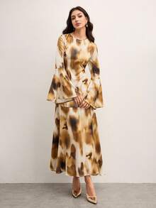 Veilorie Vestido elegante y modesto con estampado de efecto tie-dye en estilo árabe para mujeres - Multicolor - Ver 7