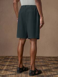 AKNOTIC Men's White Woven Casual Elastic Waist Straight Leg Shorts, Suitable For Summer, Vacation, Daily Wear, Party, Couple Matching, Father's Day Gift