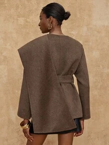 Lumalex VITNOS 奢华秋冬女士不对称设计时尚双面大衣,配腰带,冬季休闲优雅,秋季时尚百搭,适合周末度假、晚宴、秋冬工作场合,今冬必备,御寒大衣,新年、生日礼物,冬季奢华外套,适合约会、外出、夜生活、婚礼、假日、生日、工作和通勤等各种场合。 - 咖啡棕 - 查看 3