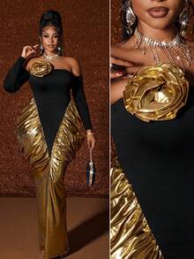 Maweii 大码女式性感金属面料拼色设计派对生日连衣裙 - 彩色 - 查看 1