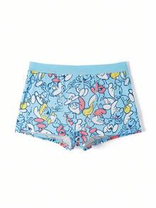 SHEIN X The Smurfs 1pc Women's Blue Comfy Cute Cartoon Smurfs Print Boxer Brief,Cartoon Design Fashionable Boyshorts, Cartoon Boxers - Blue - View 1