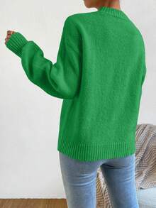 EMERY ROSE Women's Green Round Neck Lantern Sleeve Wool Blend Pullover Sweater - Green - View 2