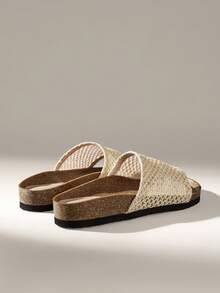 Solecia 女士时尚黑色平底凉鞋，夏季沙滩度假休闲拖鞋 - 卡其色 - 查看 4